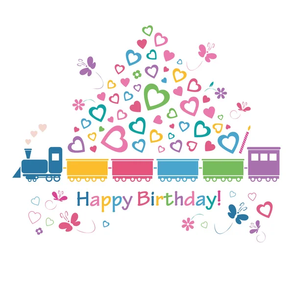 Cute happy birthday train greeting card — Stock Vector