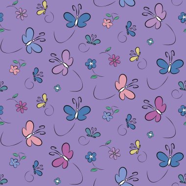 Mor Kelebek ve çiçek deseni