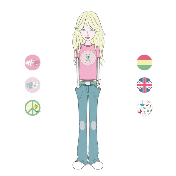 Blond cartoon teenager mädchen — Stockvektor