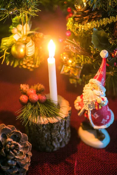 Feliz Navidad Feliz Año Nuevo Llama Vela Árbol Navidad Adornos —  Fotos de Stock