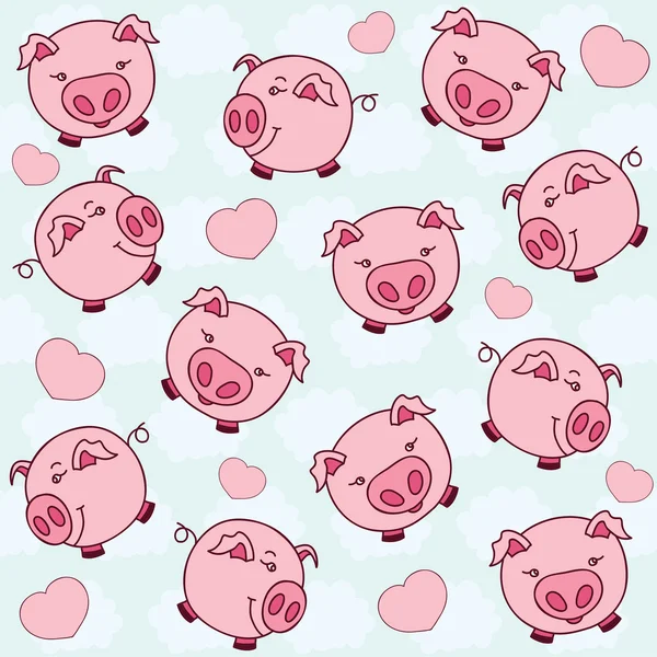 Pigs and hearts pattern — Stock Vector