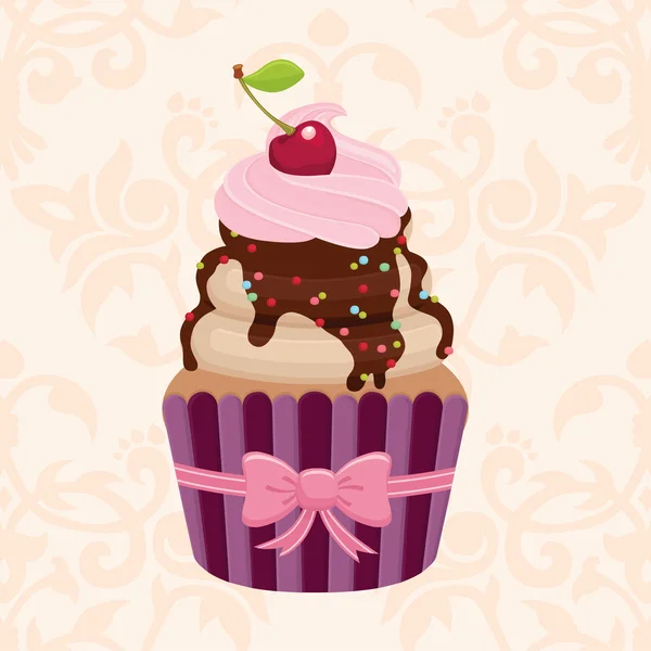 Cupcake with cherry and chocolate — Stock Vector