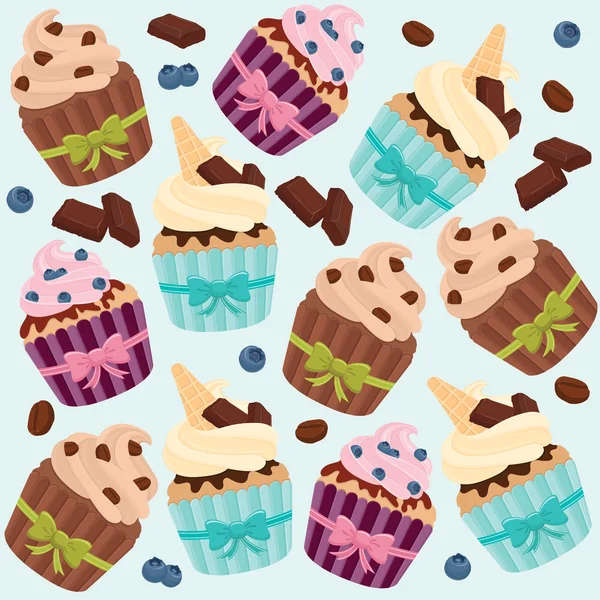 Colorful cupcakes  pattern — Stock Vector