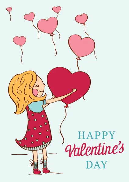 Valentinstag Postkarte mit Mädchen — Stockvektor