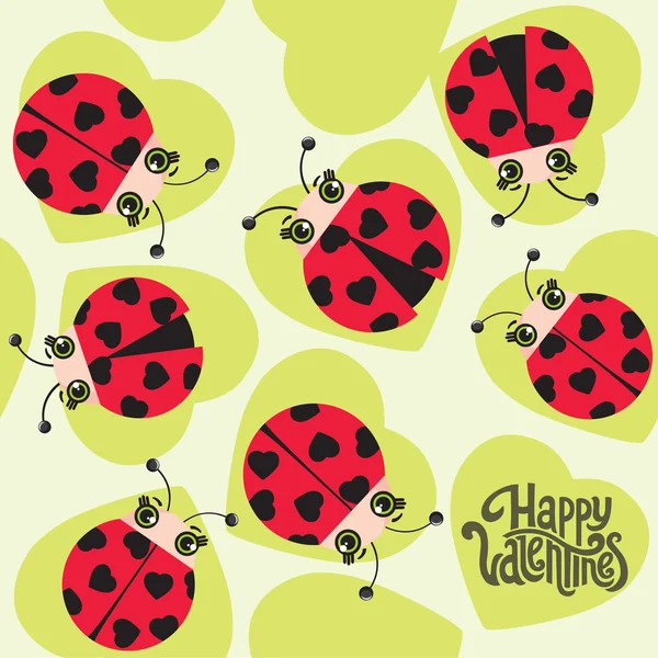 Valentine's day pattern with  ladybugs — Stock Vector