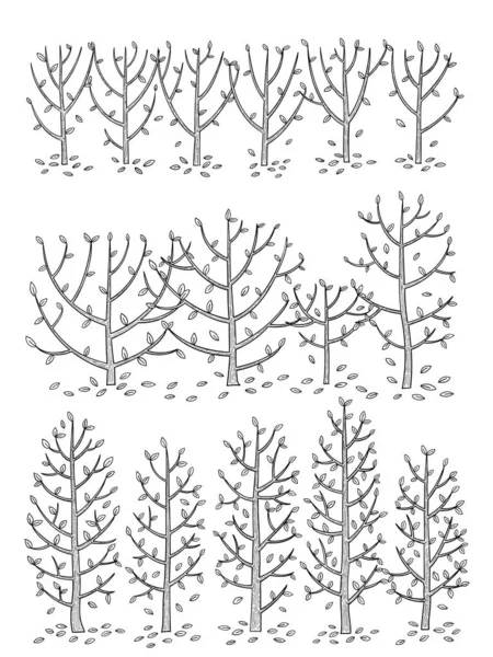 Ручной Рисованный Векторный Набор Дерева Бокового Вида — стоковый вектор