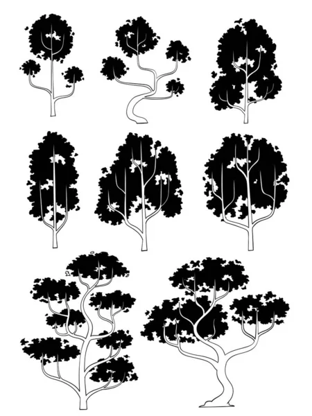 Vector Dibujado Mano Del Conjunto Árbol Vista Lateral — Archivo Imágenes Vectoriales