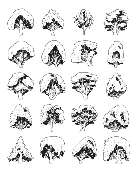 Mano Dibujado Vector Conjunto Árbol Vista Lateral — Archivo Imágenes Vectoriales