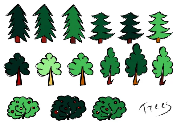 Drzewa, zielony las. Grafika Wektorowa