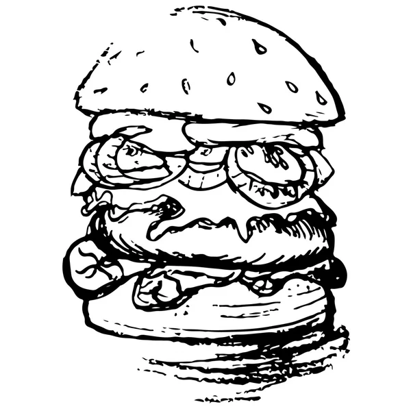 Burger. Black and white — Stock Vector