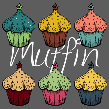 Muffin. Cupcakes, gri arka plan.