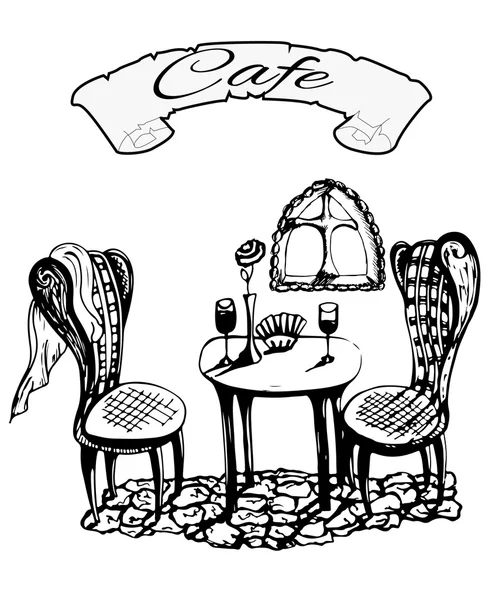 Café en Italia, París. Blanco y negro. Café francés, restaurante — Vector de stock