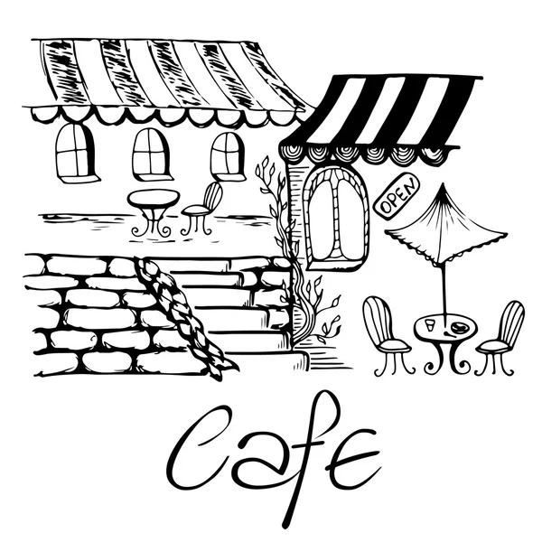 Café en Italia, Francia, Europa. Blanco y negro — Vector de stock