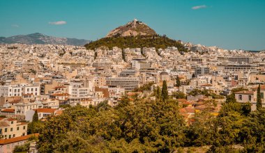 Atina ve Yunanistan 'ın merkezinin güzel günbatımı manzarası