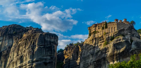 Horizontální Panoramatický Pohled Svatý Klášter Varlaam Meteoře Soluň Řecko — Stock fotografie