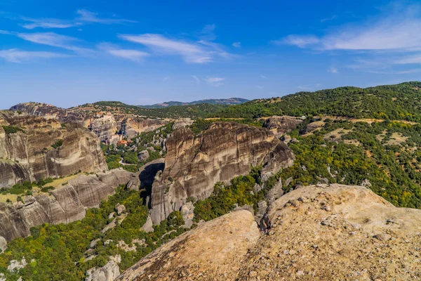 Krásné Panorama Krajiny Kláštery Unikátními Skalními Útvary Meteoře Řecko — Stock fotografie