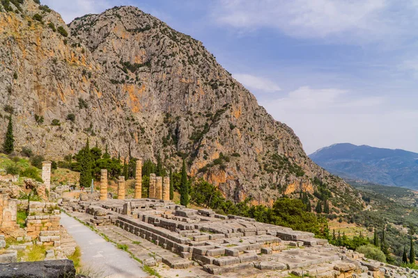 Panoramic View Temple Apollo Mountains Background Delphi Greece — Stock Photo, Image