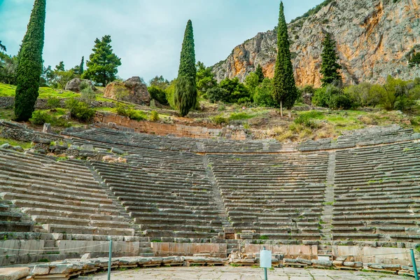 Dentro Del Anfiteatro Ruinas Sitio Antigua Delfos Grecia — Foto de Stock