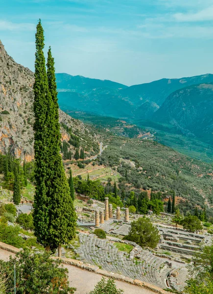 Vertical View Theater Site Ancient Delphi Greece — Stock Photo, Image