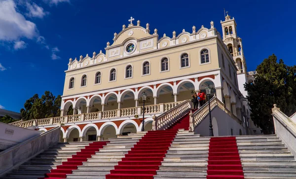 Ville Tinos Grèce Octobre 2020 Touristes Monastère Orthodoxe Notre Dame — Photo