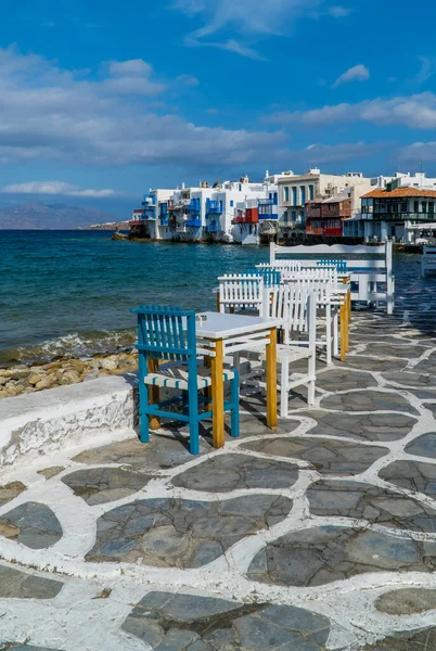 Mykonos Stadt Griechenland Oktober 2020 Café Klein Venedig Mykonos Stadt — Stockfoto