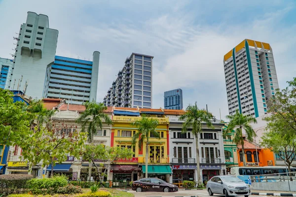 Chinatown Singapur Februar 2020 Wohntürme Und Komplexe Hinter Kolonialhäusern Und — Stockfoto