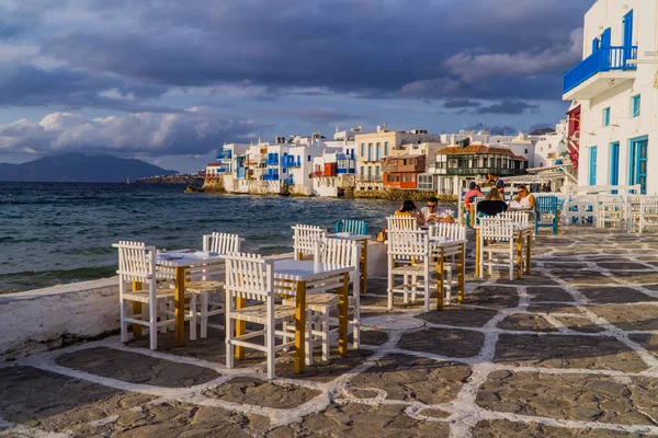 Mykonos Stad Grekland Oktober 2020 Utsikt Över Ett Terrasscafé Little — Stockfoto