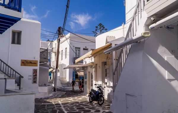 Mykonos Town Grecia Octubre 2020 Fotografía Callejera Con Tiendas Arquitectura — Foto de Stock