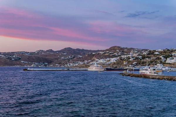 Mykonos Town Chora Grecia Ottobre 2020 Bellissima Vista Notturna Del — Foto Stock