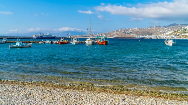 Město Mykonos Chora Řecko Října 2020 Rybářské Lodě Přístavu Starého — Stock fotografie