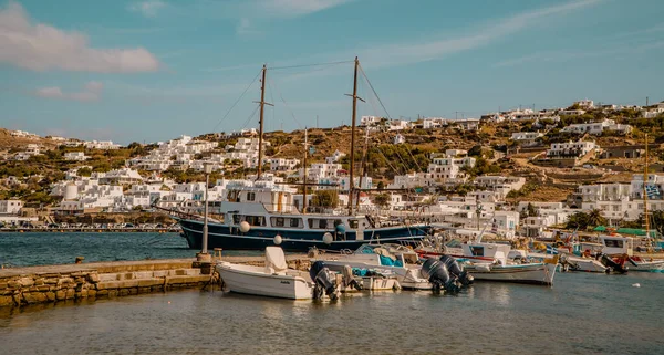 Mykonos Grecia Ottobre 2020 Porto Vecchio Mykonos Con Navi Piccole — Foto Stock