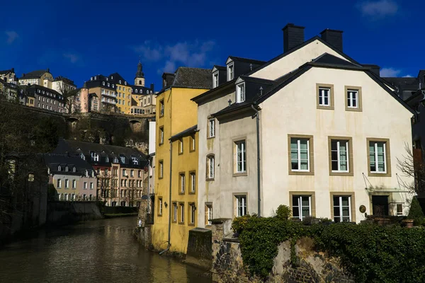 Picturesque Medieval European Houses Yellow White Other Colors Grund Luxembourg — Stock Photo, Image