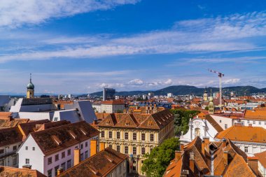 Amazing panoramic view of Graz, Austria with churches, traditional Austrian houses and buildings from Schlossberg (Castle Hill)