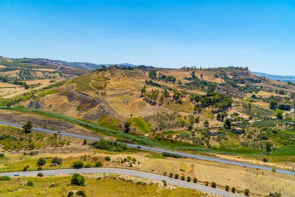 Landschappen Met Wegen Velden Zee Achtergrond Bij Agrigento Aan Zuidkust — Stockfoto