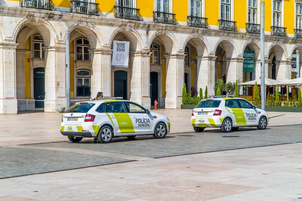 Lizbona Portugalia Września 2020 Policja Miejska Skoda Fabia Samochody Praca — Zdjęcie stockowe