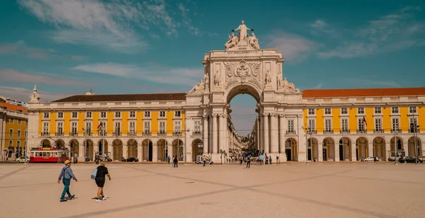 Lizbon Portekiz Eylül 2020 Praca Comercio Meydanı Ndaki Turistlerin Panoramik — Stok fotoğraf