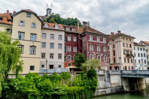 Ljubljana Slovenya Haziran 2020 Ljubljanica Nehri Üzerindeki Geleneksel Evler — Stok fotoğraf
