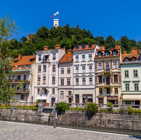 Lublaň Slovinsko Června 2020 Tradiční Slovinské Domy Řece Ljuljanici Lublaňským — Stock fotografie