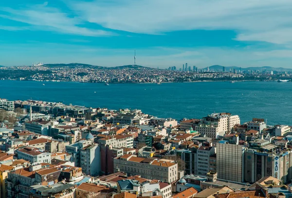 Istanbul Turecko Ledna 2021 Panoramatický Letecký Pohled Bospor Oblastí Galata — Stock fotografie