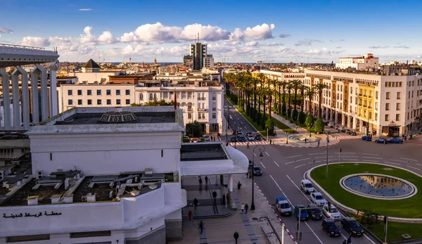 Rabat Marruecos Enero 2021 Hermosa Vista Panorámica Atardecer Estación Tren — Foto de Stock