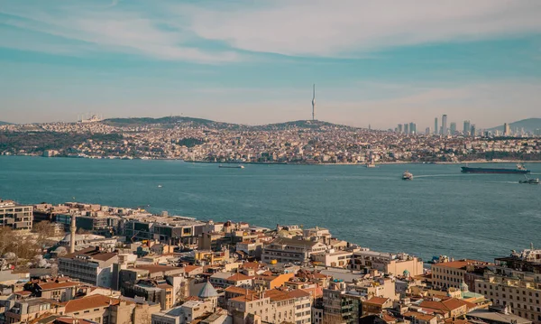 Istanbul Turquie Février 2021 Vue Panoramique Sur Coucher Soleil Détroit — Photo