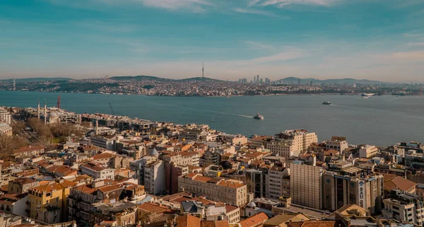Istanbul Turquie Février 2021 Vue Panoramique Sur Coucher Soleil Détroit — Photo