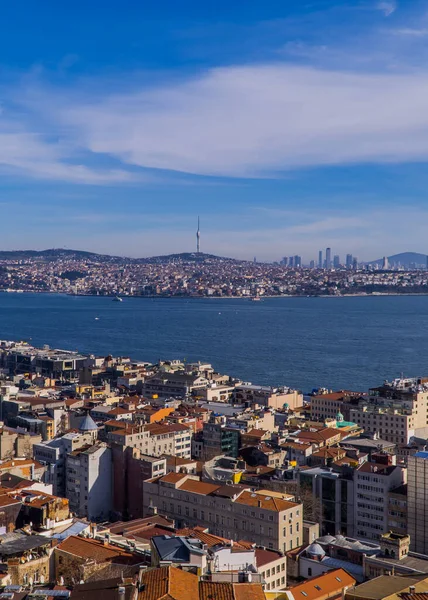 Istanbul Turquie Février 2021 Vue Verticale Détroit Bosphore Avec Des — Photo