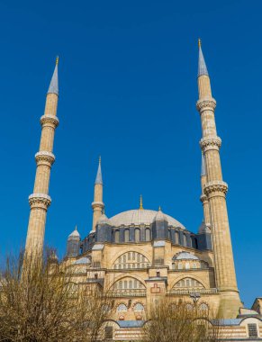 Türkiye 'nin Edirne kentindeki güzel Osmanlı Selimiye Camii' nin dikey manzarası