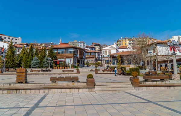 Ankara Turkije Maart 2021 Een Plein Met Gerestaureerde Ottomaanse Huizen — Stockfoto