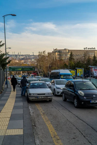 Ankara Törökország Március 2021 Függőleges Lövés Forgalom Egy Sugárúton Központi — Stock Fotó