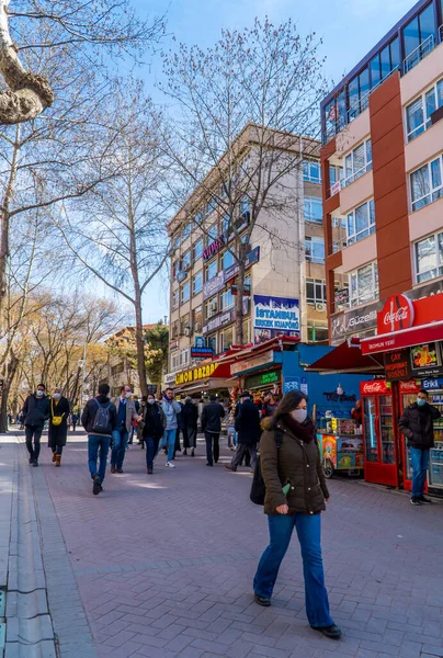 Ankara Törökország Március 2021 Függőleges Utcai Fotózás Emberek Üzletek Egy — Stock Fotó
