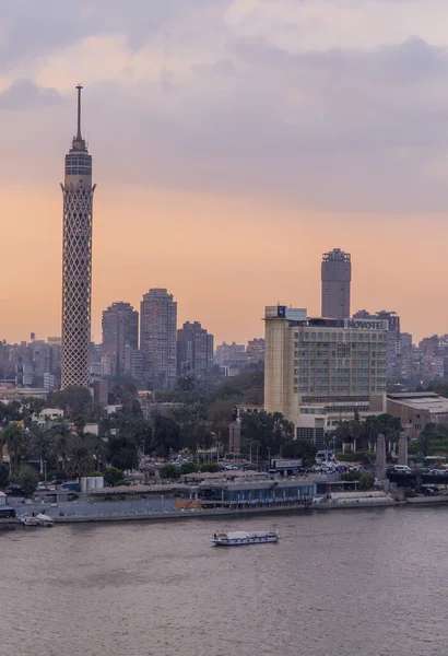 Cairo Egitto Marzo 2021 Tramonto Verticale Sul Fiume Nilo Con — Foto Stock