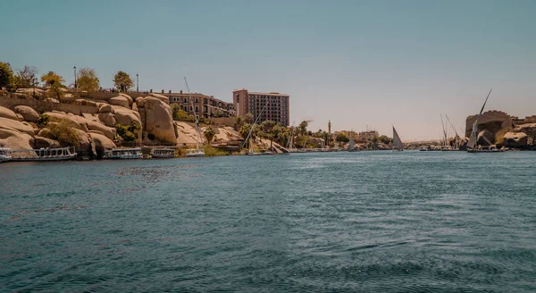 Assouan Égypte Avril 2021 Vue Sur Nil Avec Hôtel Sofitel — Photo