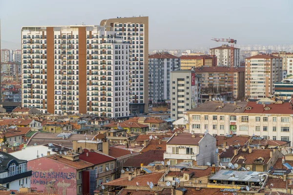 トルコのカセリ 2021年3月22日 日没時にカセリのダウンタウンの住宅高層ビルや建物の空中パノラマビュー — ストック写真